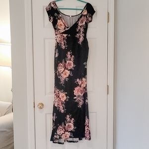 Pink Blush Navy Floral Off Shoulder Wrap Maternity Photoshoot Gown/Dress